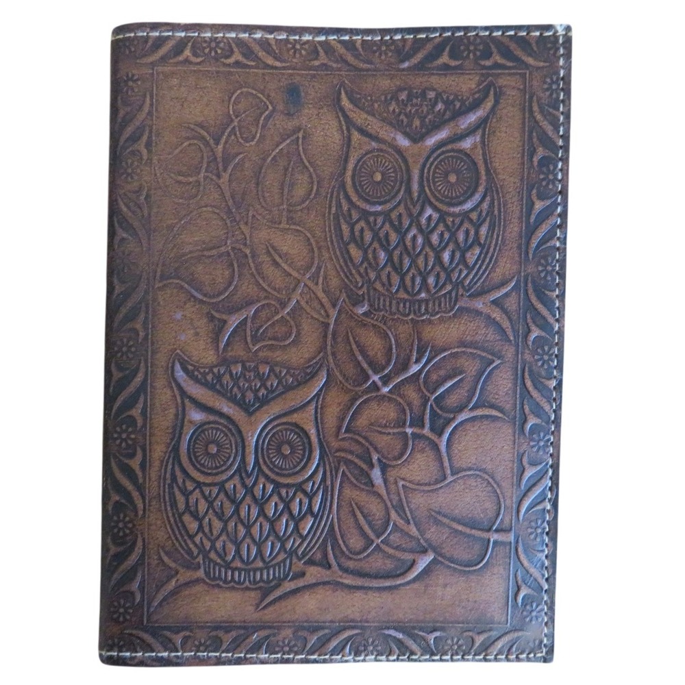 M&N Design Handmade Embossed Leather Owl Mandala Journal Brown Unlined Notebook
